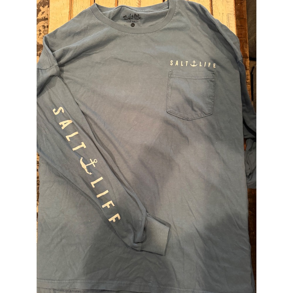 Salt Life Mens 2XL Blue Long Sleeve Pocket T-Shirt Cotton Graphic Logo Tee